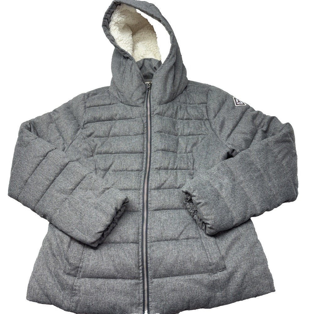 Hollister Gray Sherpa Lined Hooded Puffer Jacket Coat Womens Size Lg